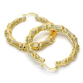 Bamboo Hug and Kiss Hoop XO Gold Layered, Hollow and Bamboo Design, Polished Finish, Gold Tone and Tri-Tone Gold