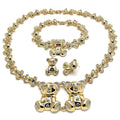 Teddy Bear Hug and Kiss Lady Jewelry Set in Gold Layered with Necklace, Bracelet and Earring, XO Style, Polished Finish Design, Gold Tone with White Crystal, High Polished Finish