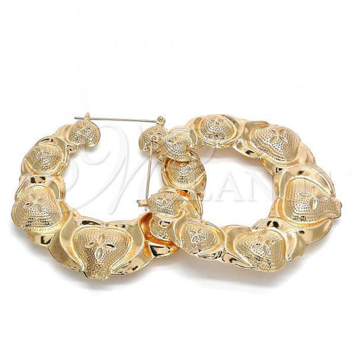 Gold Layered 02.359.0001.70 Extra Large Hoop, Hugs and Kisses and Bamboo Design, Polished Finish, Golden Tone