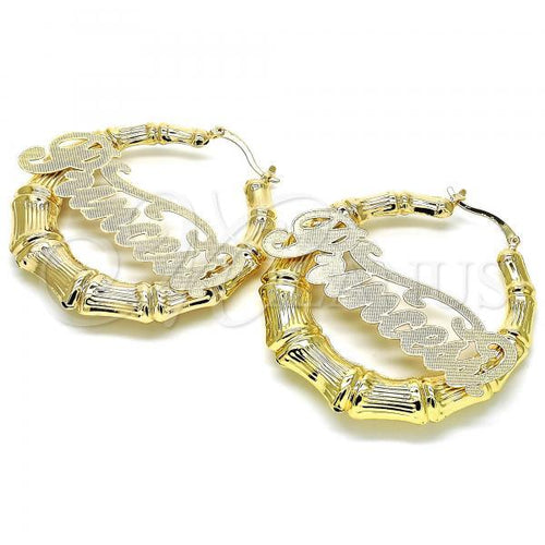 Gold Layered 02.63.2679.60 Large Hoop, Nameplate and Bamboo Design, Polished Finish, Golden Tone