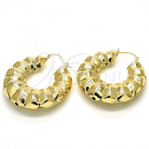 Gold Layered 02.163.0066.50 Large Hoop, Bamboo and Hollow Design, Brushed Finish, Golden Tone