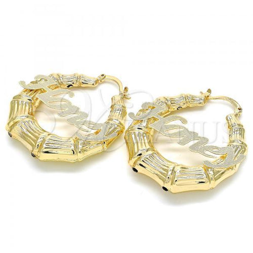 Gold Layered 02.63.2656.40 Medium Hoop, Nameplate and Bamboo Design, Polished Finish, Golden Tone